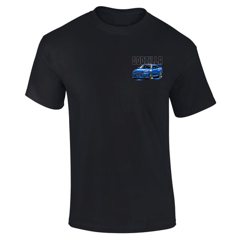 JDM T-Shirt Japanese Modified Automotive Street Drift Drag Race Car Godzilla Skyline Blue 08